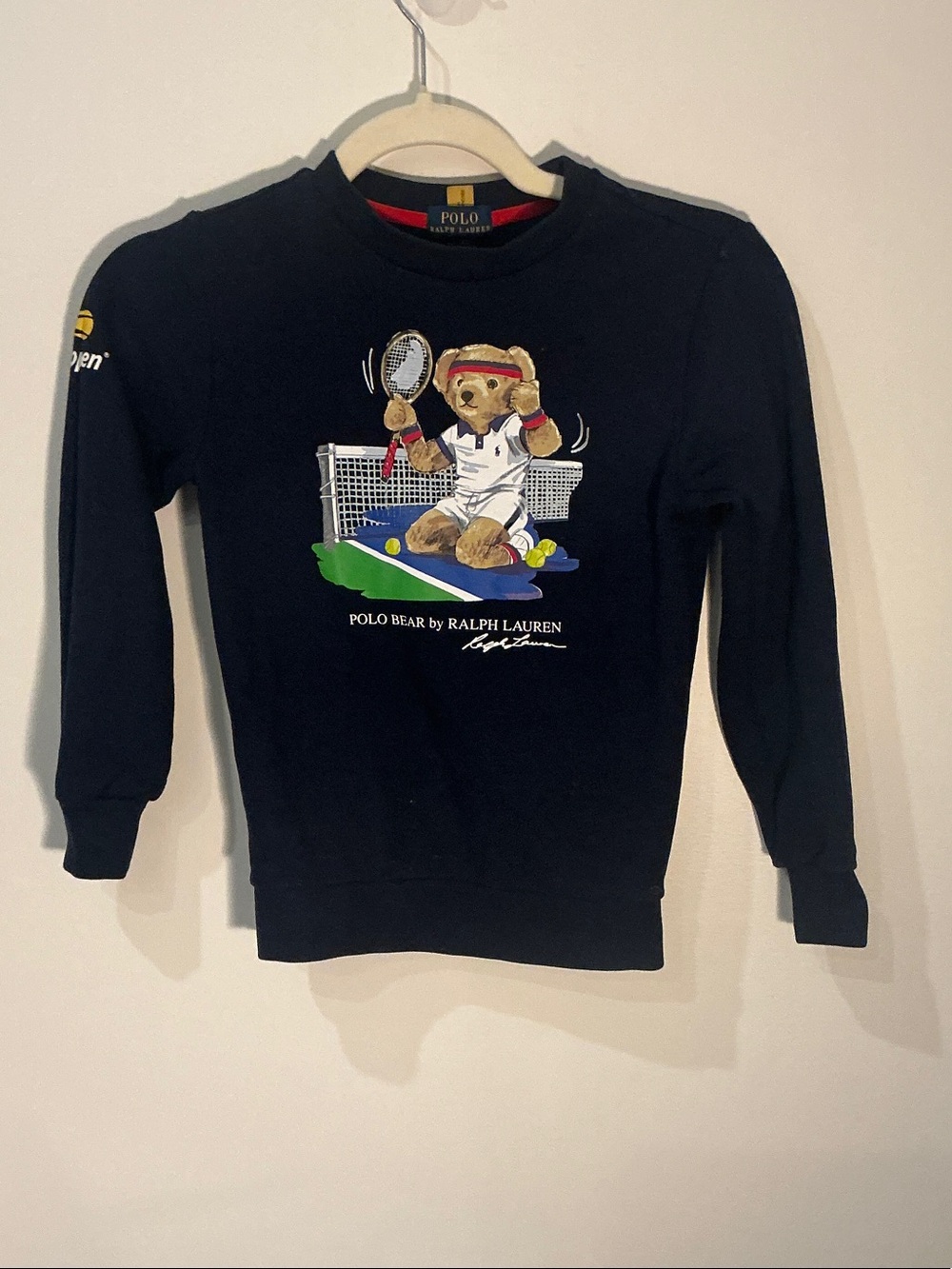 Polo Ralph Lauren Boys Size 7 Polo Bear US Open Tennis Sweatshirt Navy Like New